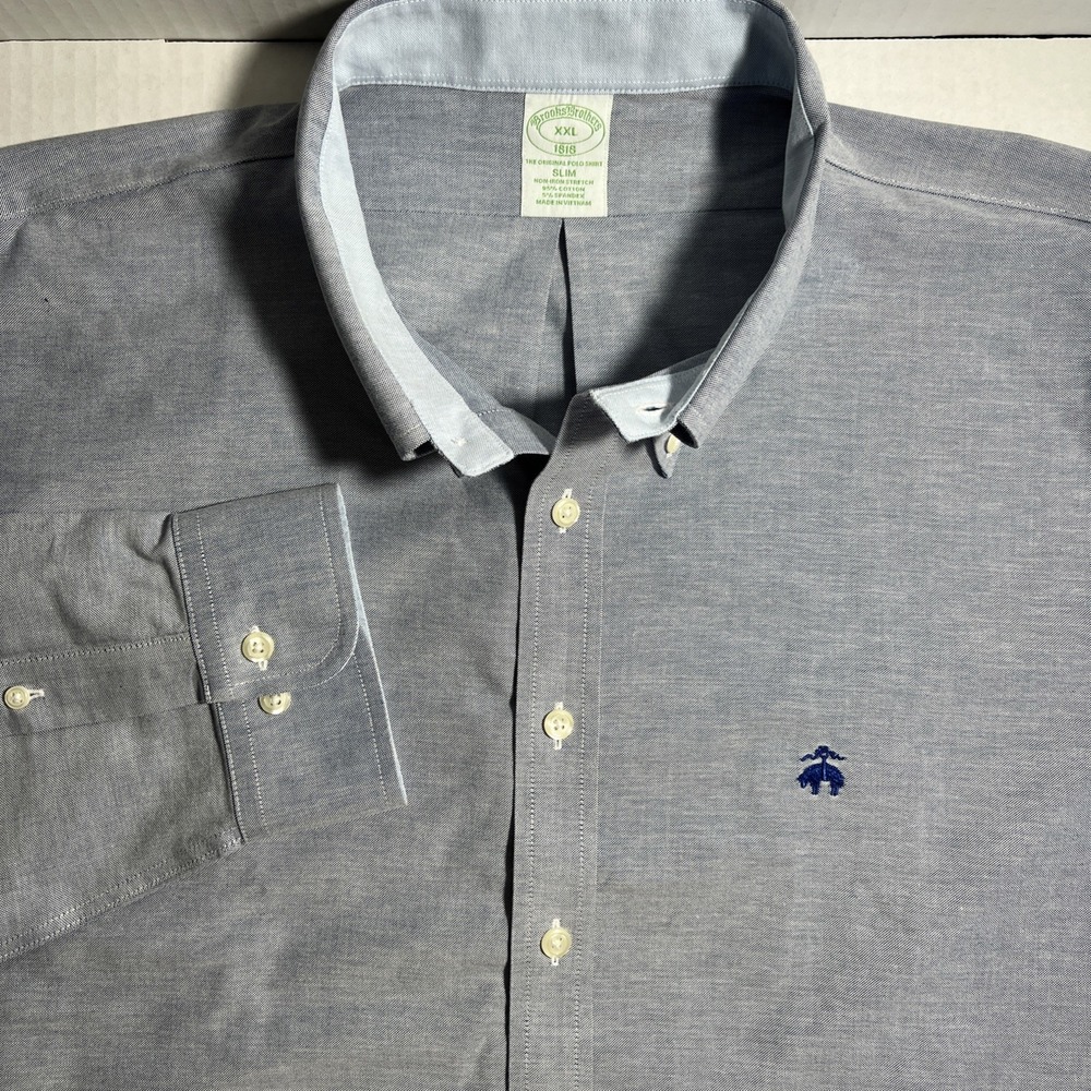 Brooks Brothers 1818 Oxford Cotton Slim Fit Blue Button Shirt Mens XXL Solid-New